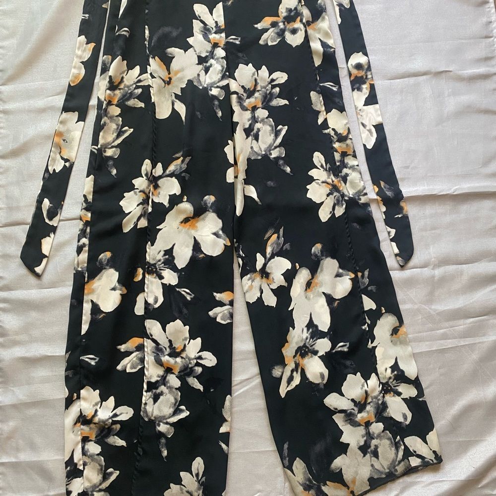 Black Floral Print Pant Comfortable Lightweight Small - Picture 2 of 6